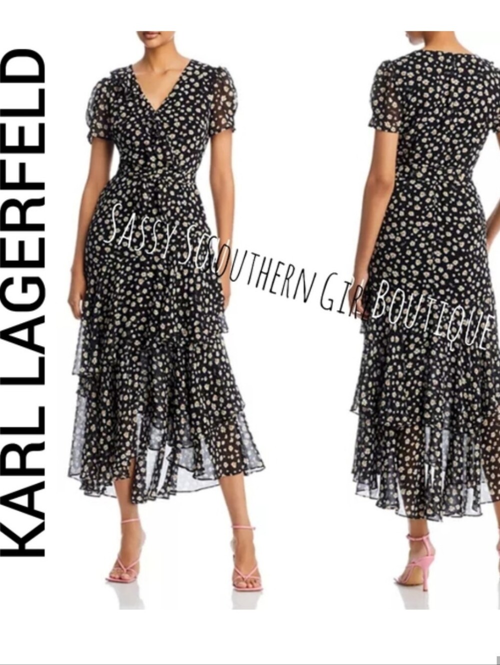 🆕⭐Karl Lagerfeld Black Floral Midi Dress